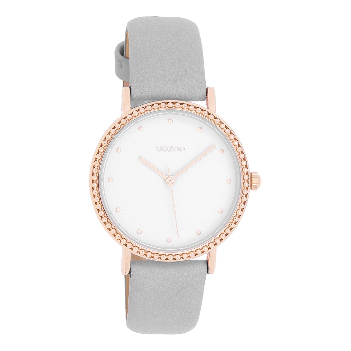 OOZOO Timepieces - Rosé goudkleurige horloge met steengrijze leren band - C10420