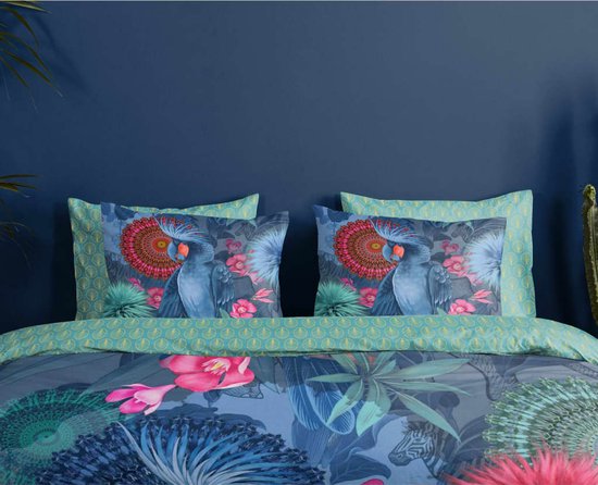 HIP Dekbedovertrek "mandalas, bloemen en een blauwe papegaai" - Multi - (240x200/220 cm) - Katoen Satijn