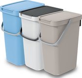 Keden GFT/rest afvalbakken set - 3x - beige/wit/blauw - 12L - 20 x 26 x 37 cm - afval scheiden