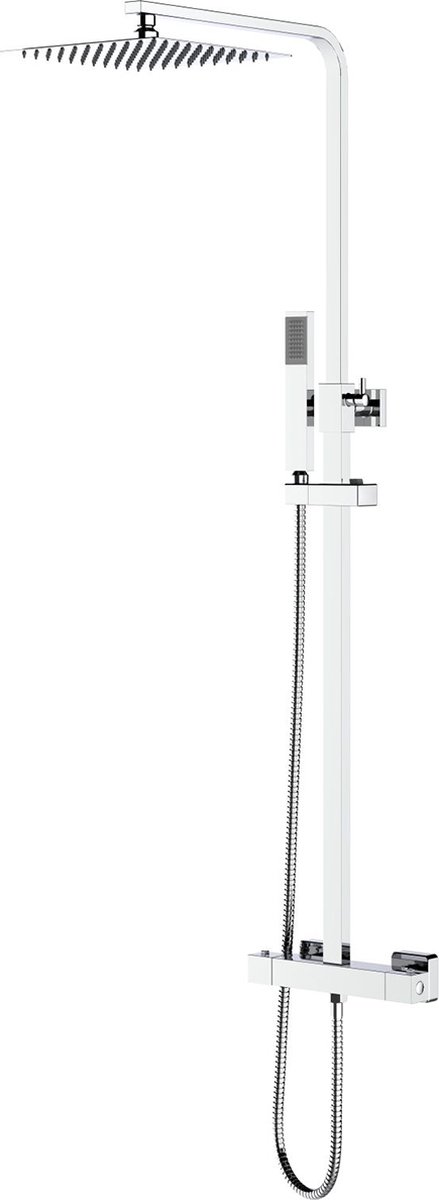 Thermostatische Regendoucheset - Leoni Rimbo - 22cm - Vierkante Hoofddouche - Staafhanddouche - RVS - Chroom