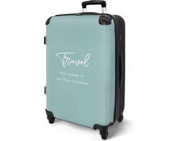 NoBoringSuitcases.com NoBoringSuitcases.com® - Koffer groot - Blauwe rolkoffer lichtgewicht - Groen met tekst - Reiskoffer met 4 wielen volwassenen - Ruimbagage