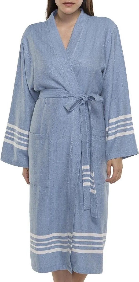 Lalay - hamam badjas Krem Sultan - air blue - L - dames heren badjas - sauna badjas - dunne badjas - 100% gekamd katoen