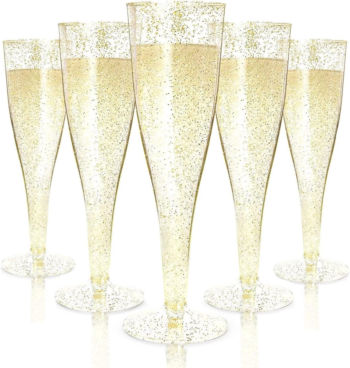 Plastic champagnefluiten 54 stuks 150 ml gouden glitter herbruikbare champagneglazen feestwijnbekers tuin bruiloft verjaardag douchefeesten 5 x 17 cm