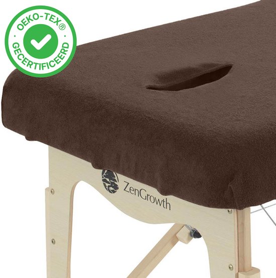 ZenGrowth® Badstof Hoeslaken Massagetafel Chocoladebruin – Met uitsparing – 280 gram/m2 dikte – Geschikt voor massagetafels met lengte 180 tot 185 cm – 63 tot 71 cm breedte – Stretch materiaal