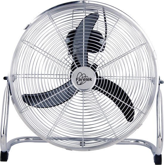 Chromen retro vloerventilator FarTools Lousiane 45 cm, 3 standen, metalen stevig ontwerp, 70W, antislipvoetjes
