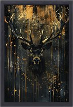 Hert wanddecoratie - Dieren schilderij - Muurdecoratie Verfspatten - Landelijke schilderijen - Schilderijen op canvas met baklijst - Schilderijen canvas met baklijst 60x90 cm