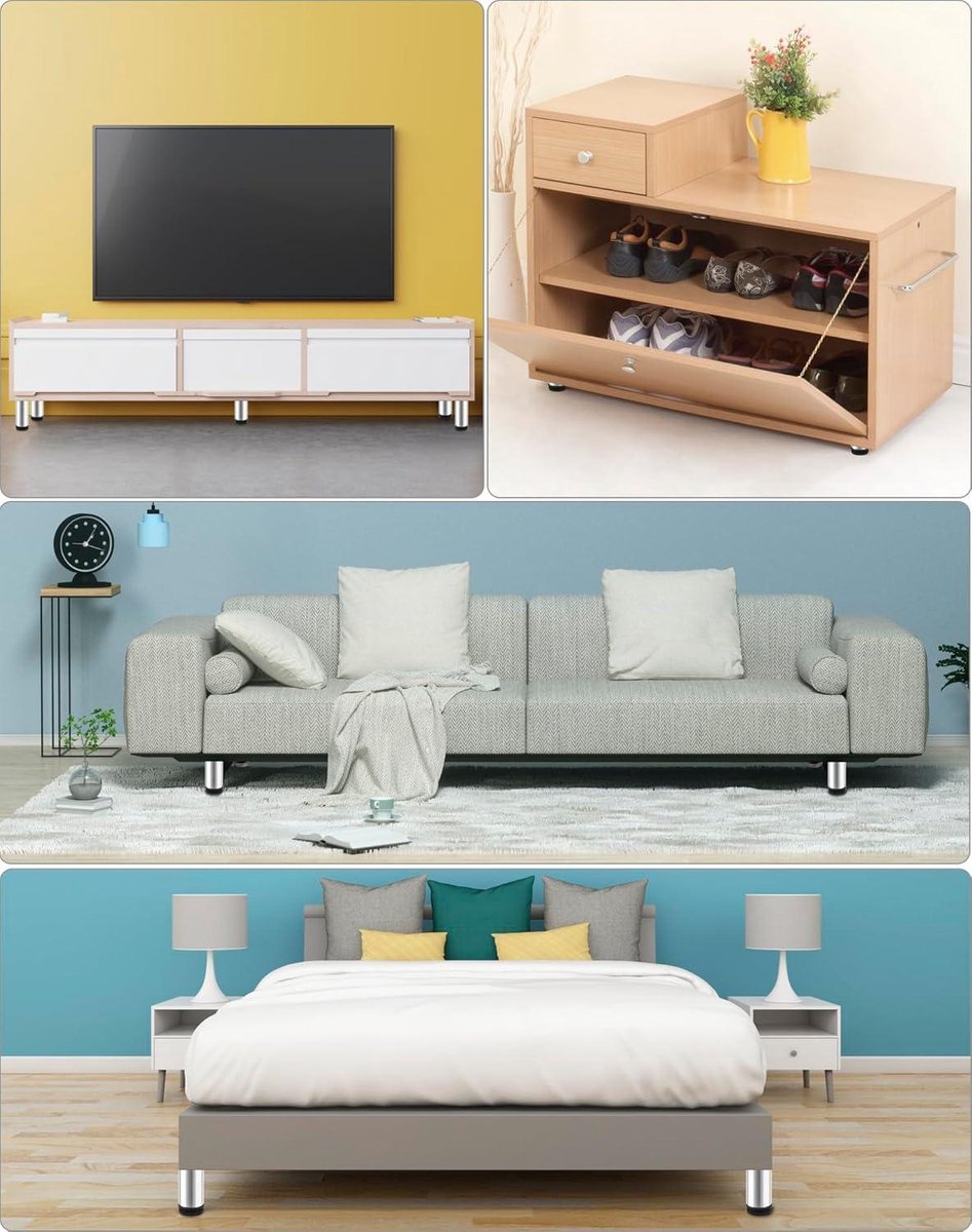 Verstelbare meubelpoten Set van 4 RVS Banktafelpoten voor kast Salontafel TV-standaard Vierkante buis Metalen poten met schroeven Zwart 75 * 7.2 Maat