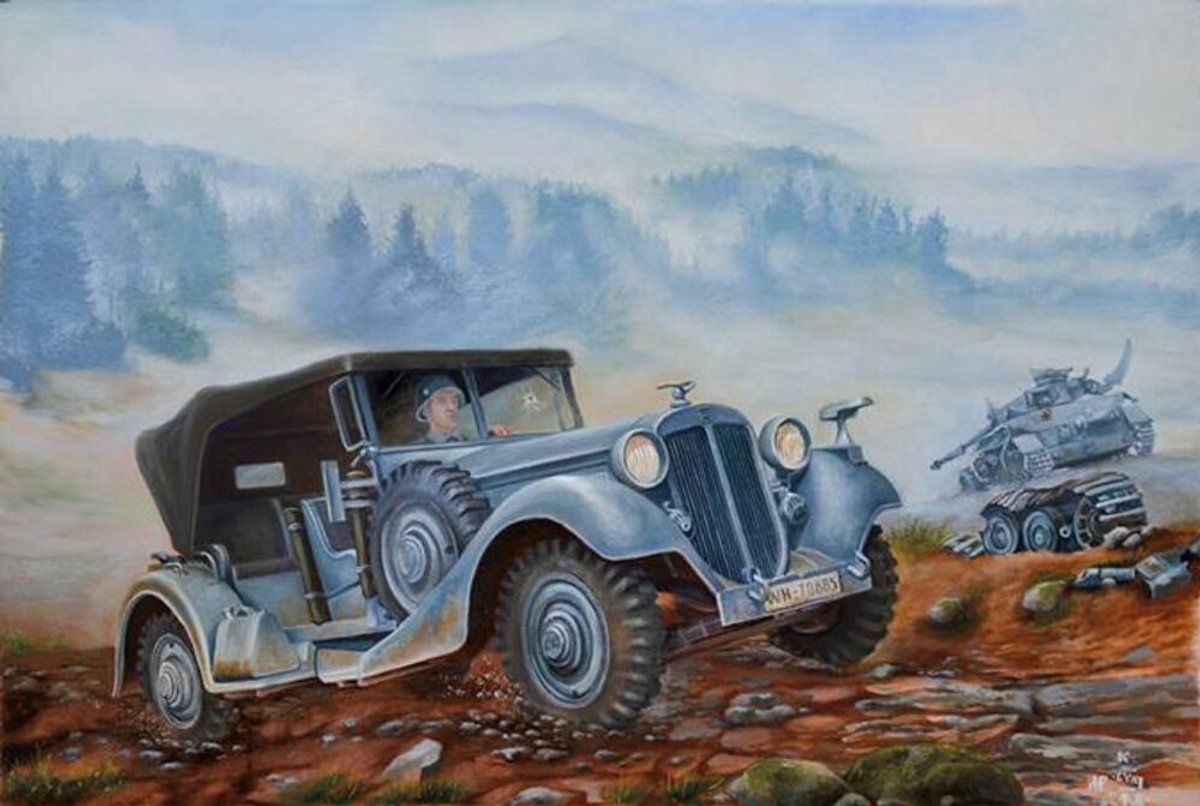 Roden Modelbouwpakket Militaire voertuigen - 825 Horch V8 Type 830R - Militaire Auto Plastic - 1:35 - Modelbouw