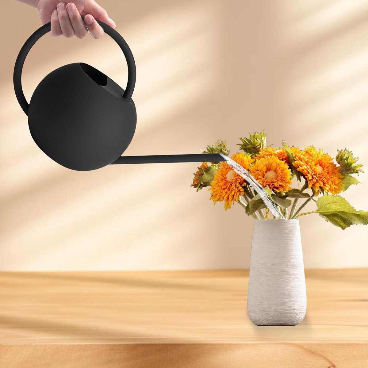400 ml indoor gieter - zwart roestvrij staal - lange uitloop - mini-gieter voor buitenplanten - vetplanten
