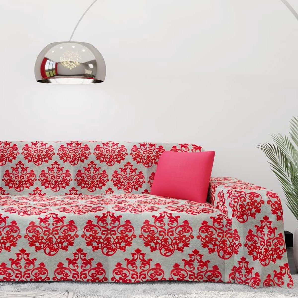 Bankovertrek Katoen 2 3 4 Zits - Ruby Red Damask Motif Couch Cover Washable cloth Protection Sofa Corner Chaise Longue - Multipurpose Resistant Blanket - 1 Seater