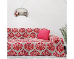 Bankovertrek Katoen 2 3 4 Zits - Ruby Red Damask Motif Couch Cover Washable cloth Protection Sofa Corner Chaise Longue - Multipurpose Resistant Blanket - 1 Seater