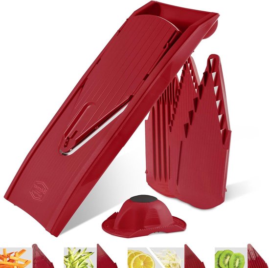 Foto: Groente snijden schijfjes blokjes classicline starter mandoline slicer groentesnijder 5 delige set rood groentesnijder