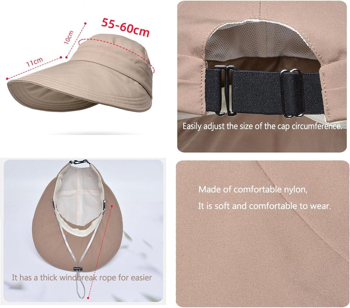 Zonnehoed voor dames, zonnehoed, strandhoed met ritssluiting