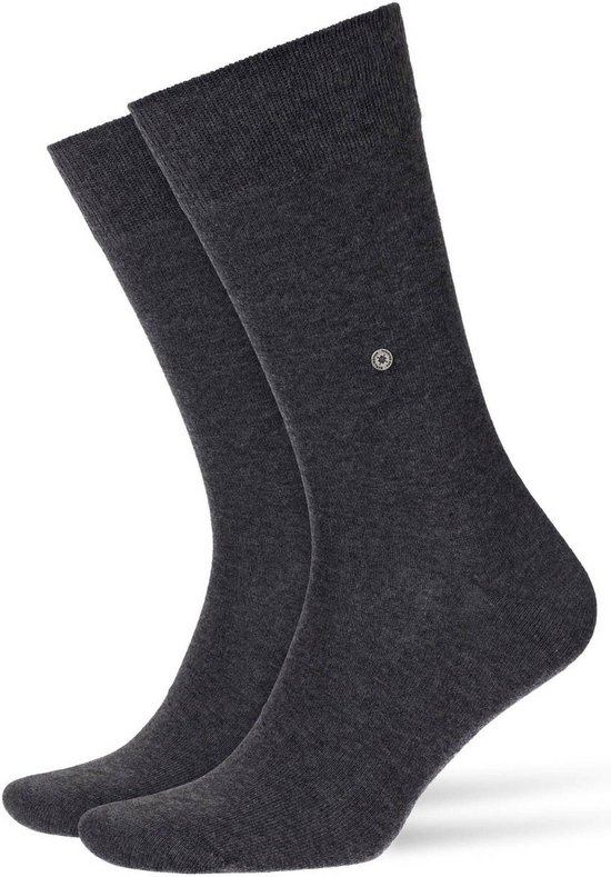 Donkergrijze Burlington sokken met subtiel logo, tot op de kuit.
