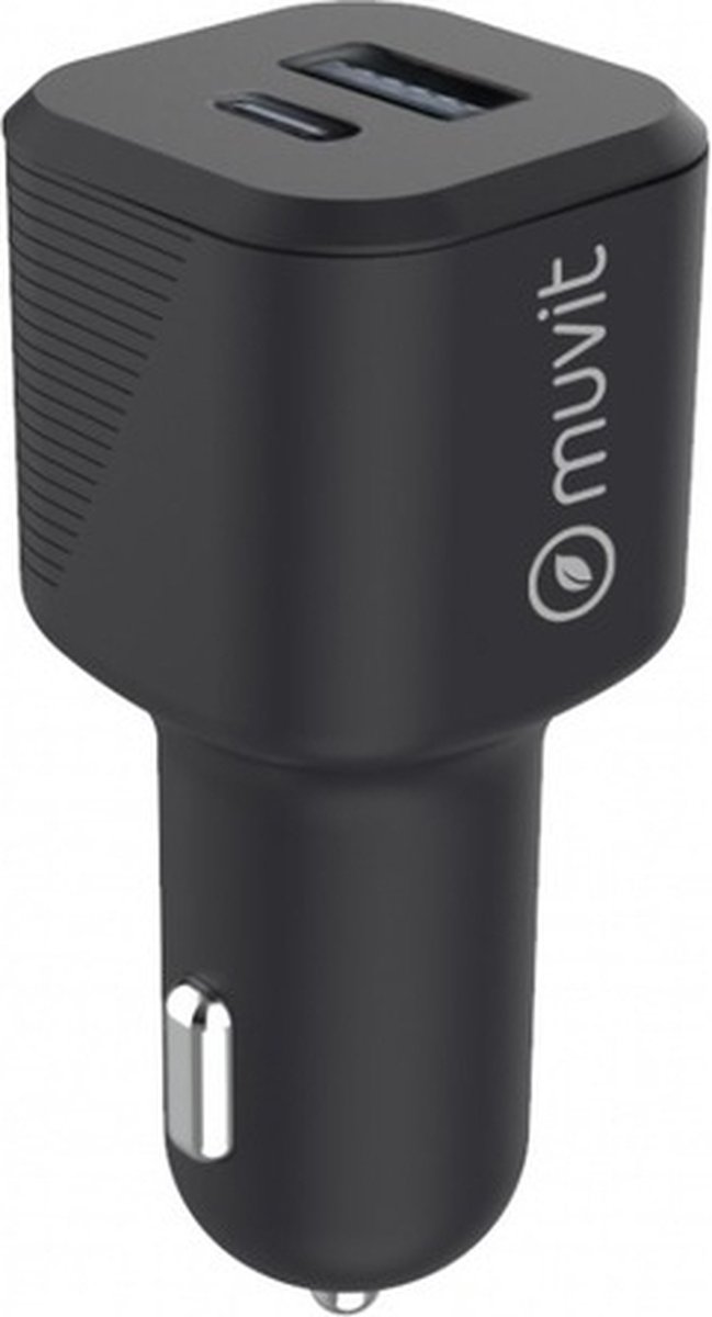 Muvit, Autolader Aansteker PD USB-C 20W - QC 3.0 USB-A 18 W, Zwart