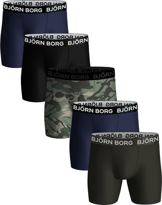 Bjorn Borg - Björn Borg Performance Boxershorts 5-Pack Zwart Groen Blauw - Heren - Maat L - Body-fit