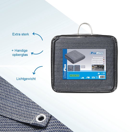 ProPlus Tenttapijt - 250 x 400cm - Tenttapijt Caravan - Gronddoek Tent - Voortenttapijt - Kampeertapijt - Water- en Vuil Doorlatend - Makkelijk te Reinigen - Geluiddempend - Extra Comfort - Sterk materiaal - UV-gestabiliseerd - Blauw/wit van ProPlus — afbeelding 2