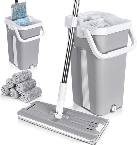 Lot de 2 Balai Autoclean Mop 360° avec Seau Double Compartiment | Serpillière Microfibre Ultra