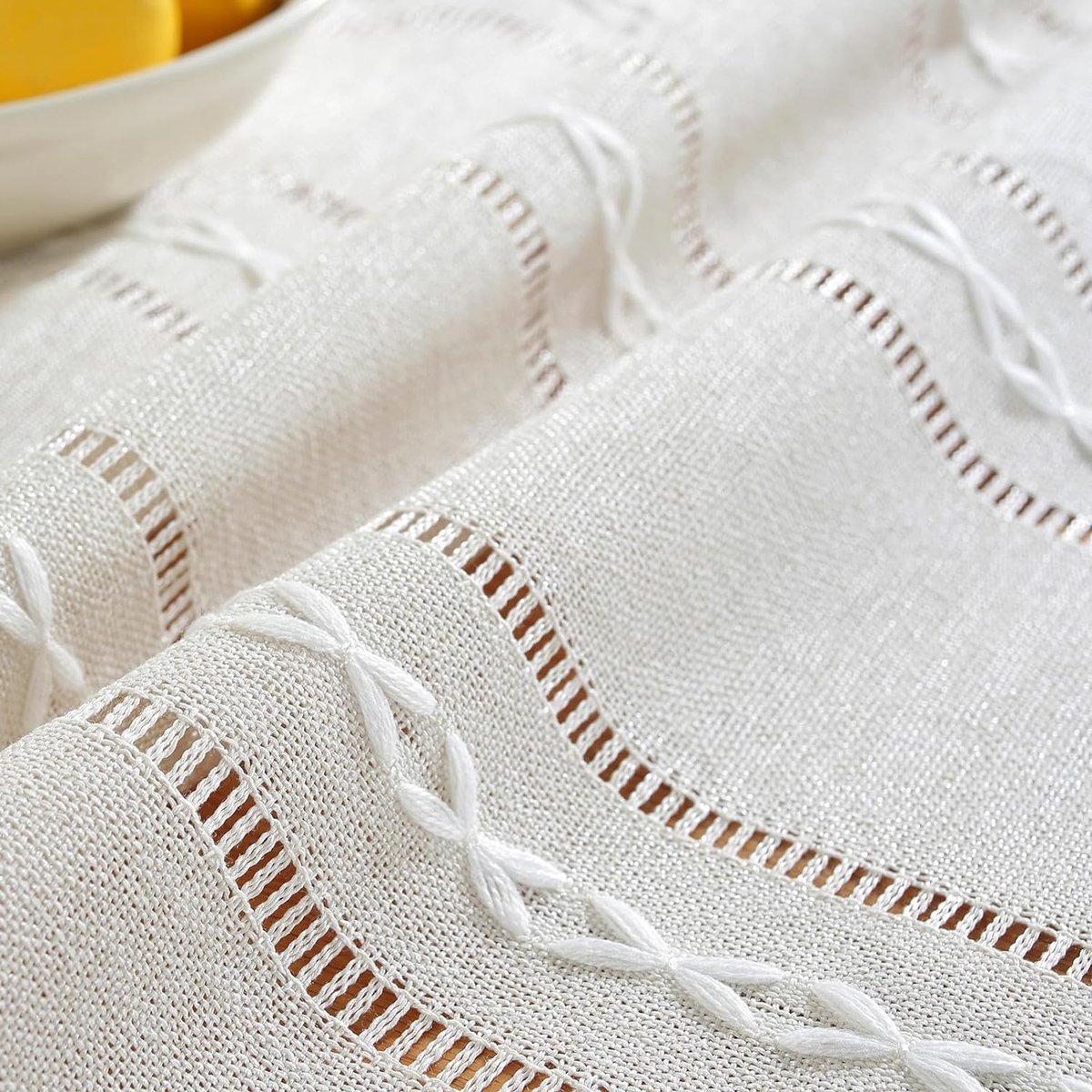 Boheems tafelkleed voor keukendecoratie, 140 x 200 cm, macramé tafelkleed met kwastjes, rechthoekig linnen tafelkleed, gestreept tafelkleed, mesh, tafelkleden voor eettafel, tablet (ivoorwit)