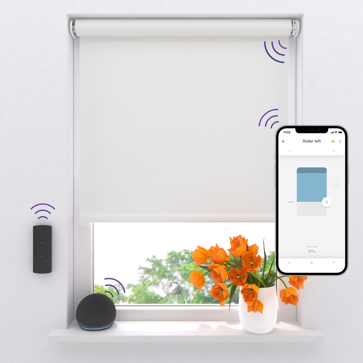 DTCH® Elektrisch Rolgordijn Verduisterend - Easy - White - 120 x 190 cm - Motionblinds CMD-02-P