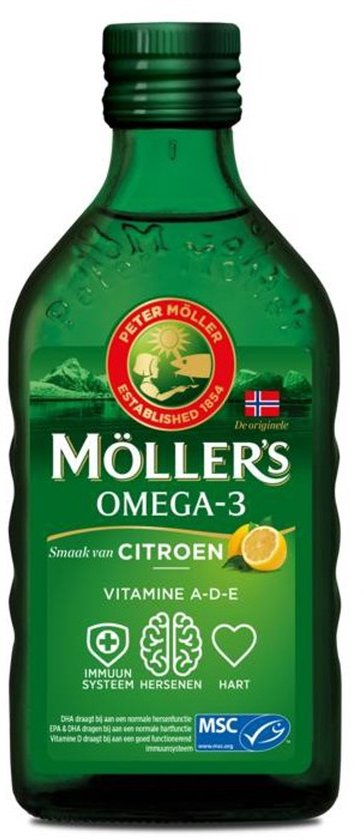 Möller's Omega-3 Citroen - 250 ml - Visolie - Levertraan - Voedingssupplement - Met vitamine D