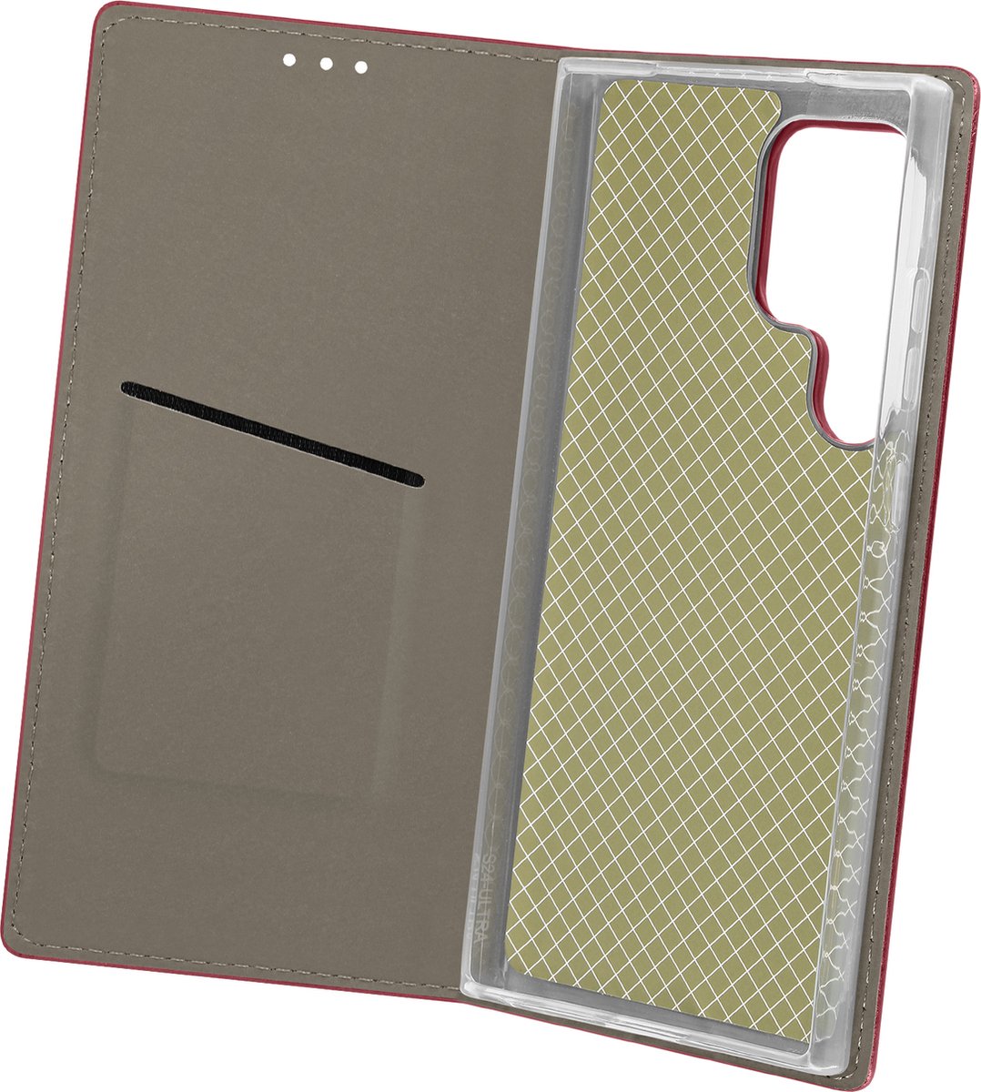 Avizar Foliohoes Geschikt voor Samsung Galaxy S24 Ultra Kaarthouder Klepsteun, Bordeaux