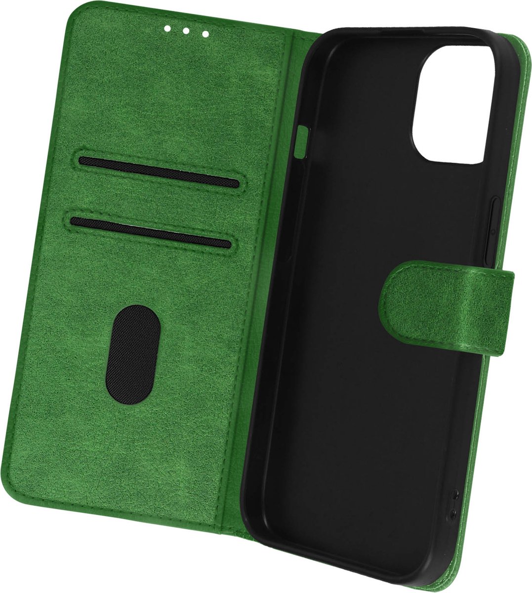 Avizar Foliohoes Geschikt voor iPhone 15 Plus Portfolio en video-ondersteuning, Groen