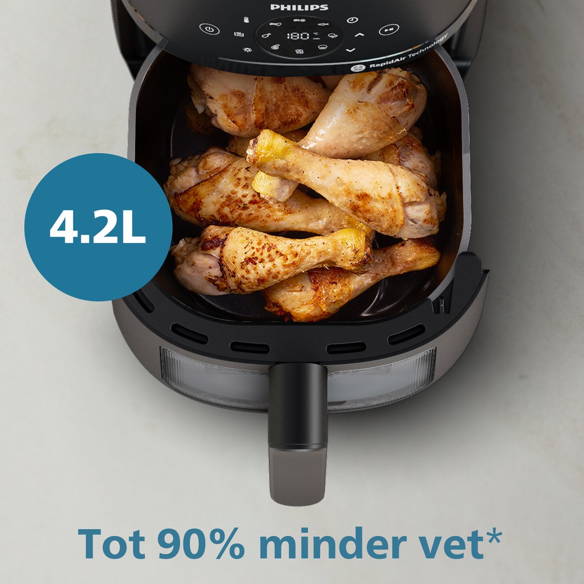 Afbeelding 2 van Philips 2000 Series Airfryer - NA220/00 - Kijkvenster - RapidAir - 4.2L - Tot 4 Personen - Zwart
