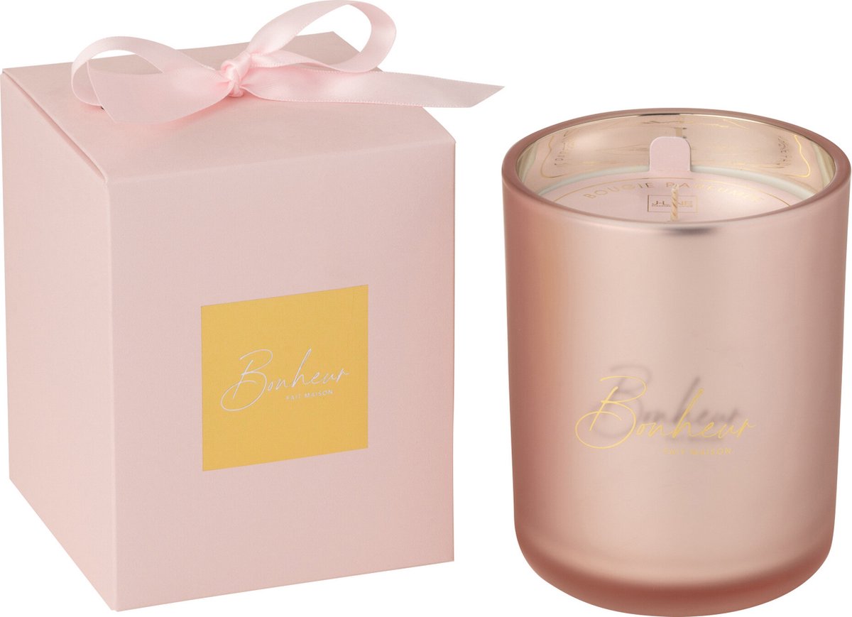 J-Line geurkaars Bonheur - Sapphire Amber Tea - glas - roze - large - 65U