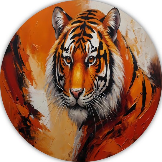 Tijger wandschalen - Dieren schilderij - Muurdecoratie rond Expressionisme - Wanddecoratie modern - Schilderij - Muur kunst muurcirkel forex 80x80 cm