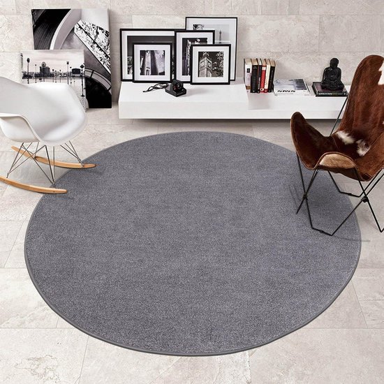 Sour Lemon Vloerkleed Woonkamer, Tapijtloper voor slaapkamer, hal en entree, tapijten, Kortpolige, Eenkleurig, Modern, Antislip, Wasbaar, Kleur: Grijs, Maat: 120 cm Rond