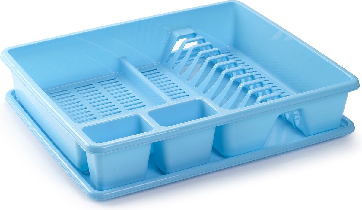Goedkoopste Plasticforte Afwas afdruiprek - turquoise blauw - kunststof - 48 x 38 x 9 cm - met lekbak - huis/camping