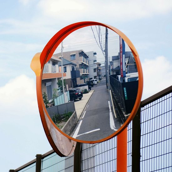 Miroir de circulation rouge, Ø 30 cm, avec support rotatif, en plastique et cadre en polypropylène et acier
