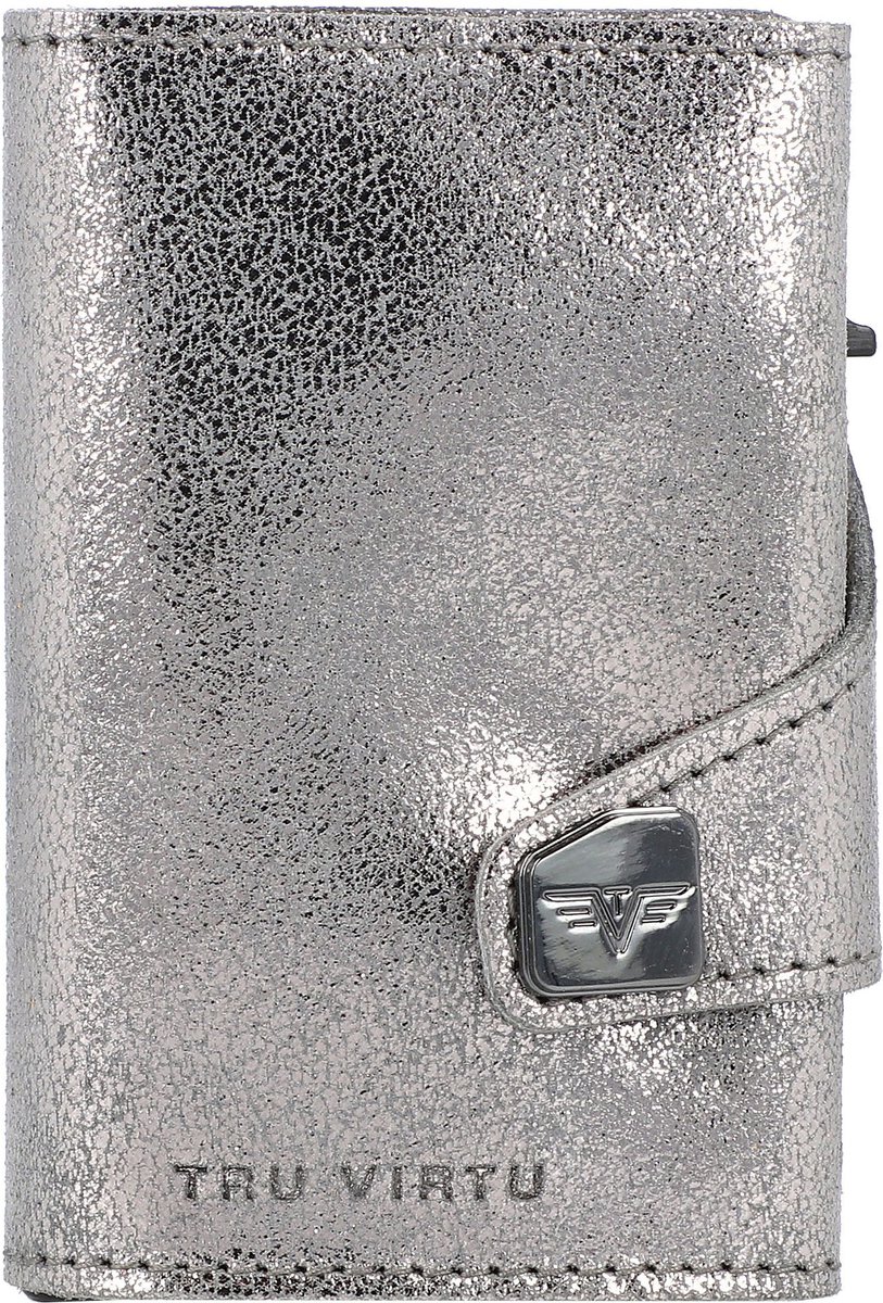 TRU VIRTU Leren Kaarthoes Click & Slide Wallet Glitter Silvergrey / Silver Zilverkleurig