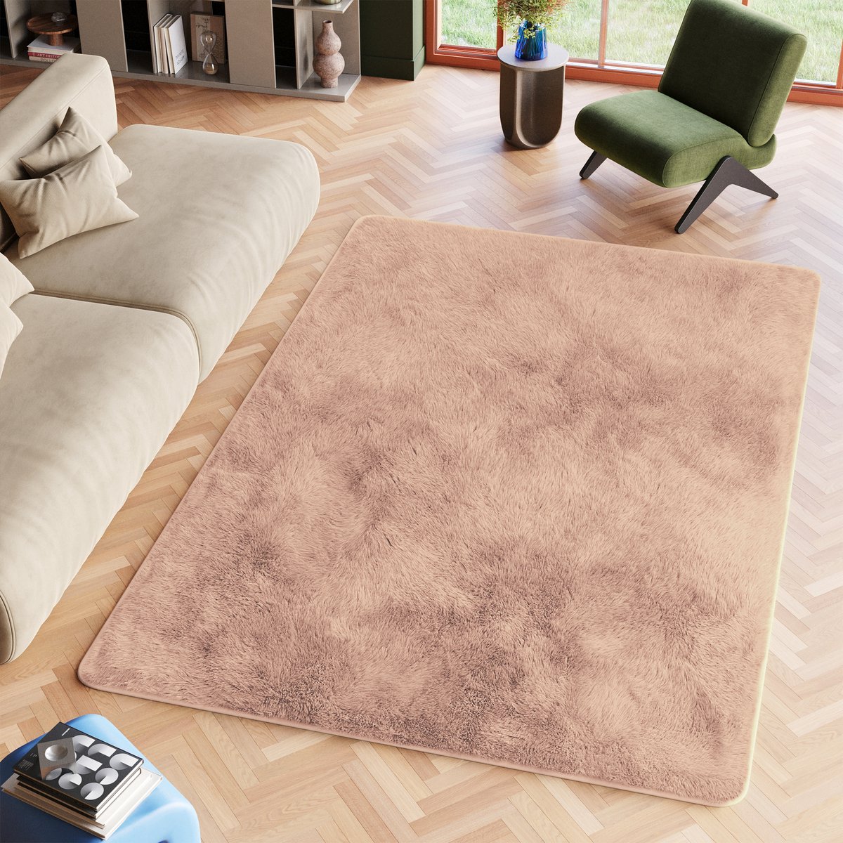 Tapiso Silk Vloerkleed Beige Licht Hoogpolig Woonkamer Tapijt Maat- 120x170