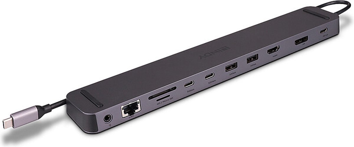 Image of Lindy 43392 laptop dock & poortreplicator Docking USB 3.2 Gen 1 (3.1 Gen 1) Type-C Antraciet
