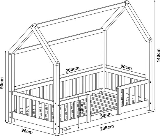 Lit enfant Sisimiut avec antichute 90x200 cm rose et blanc