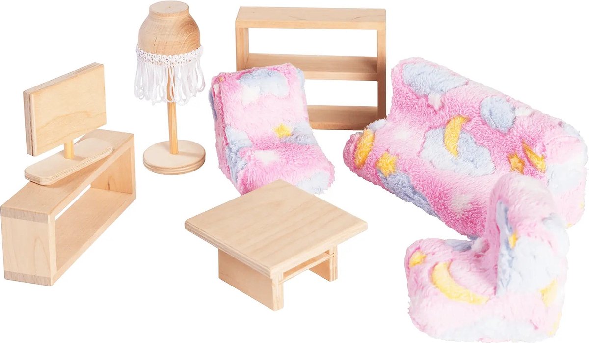 ROOSI Traditional Toys Poppenhuis woonkamermeubel Naturel