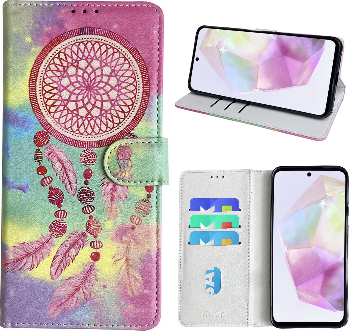 Hoesje geschikt voor Samsung Galaxy A35 Bookcase met dromenvanger print Roze