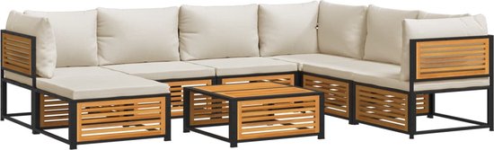 vidaXL - 8-delige - Loungeset - met - kussens - massief - acaciahout