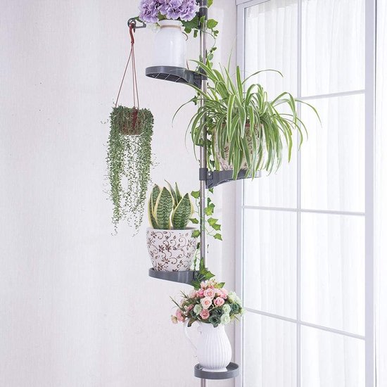 Hershii Verstelbare kledingrek wasspanning paal 3 lagen kleding drogen hanger stand jas boom DIY vloer tot plafond verticale hoek kledingstuk opslag organizer voor binnen, balkon - zwart