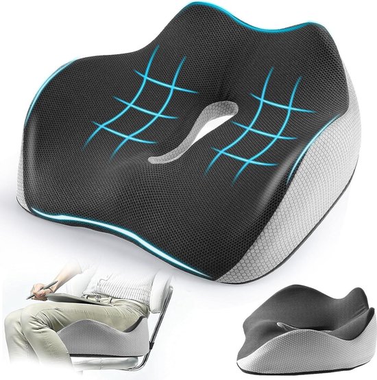 Coussin d'assise orthopédique Soutien ergonome pour chaise de bureau et pour voiture ; réduit la douleur, favorise la circulation sanguine, soulage le coccyx et la colonne vertébrale. (H2 - Moyen