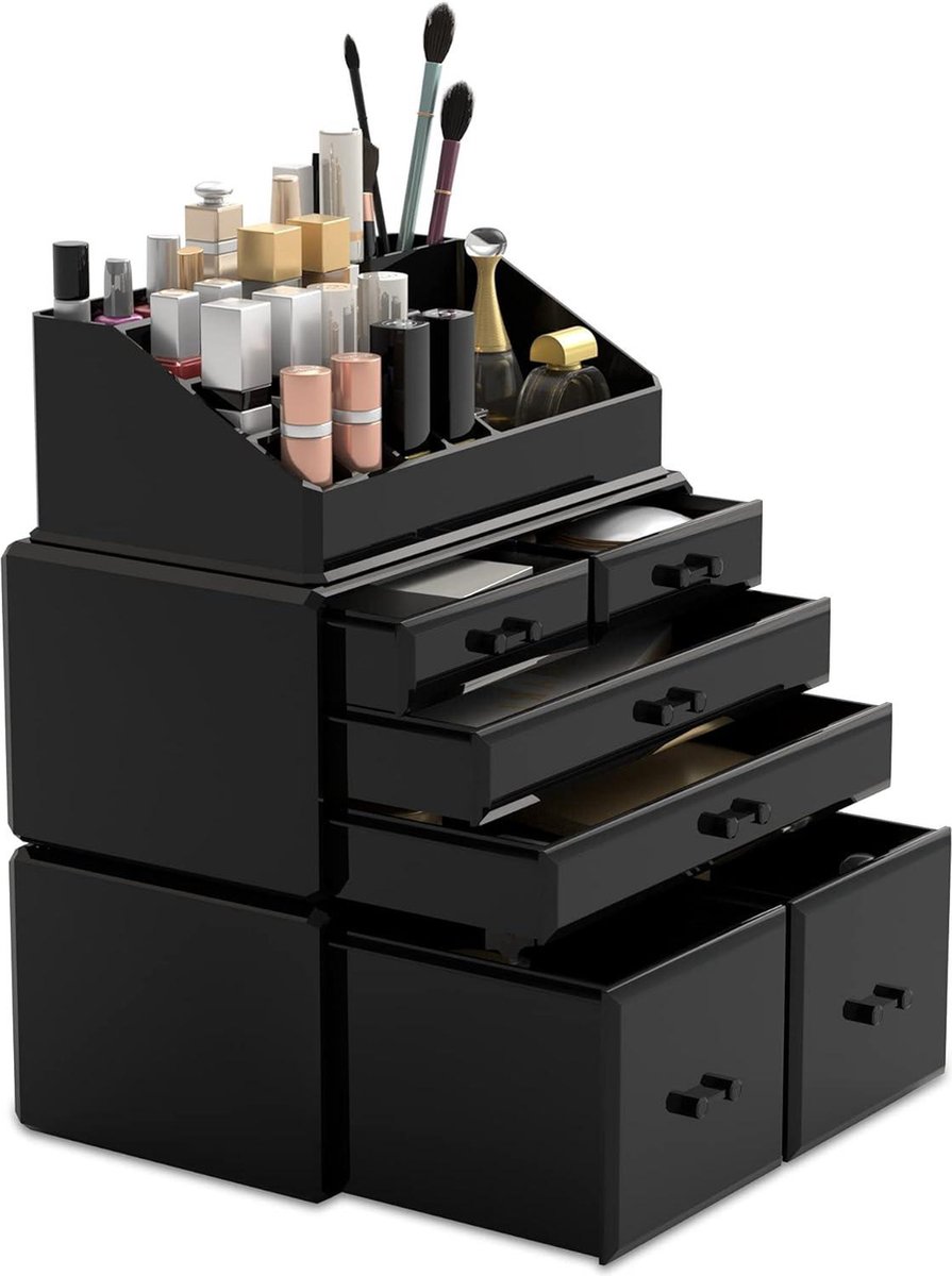 Cosmetische Organizer Opbergladen Display Dozen Case met Laden - Make-up Opslag (6D zwart)