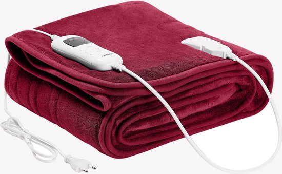 AREBOS elektrische deken Elektrische verwarmde onderdeken knuffeldoek 160 × 120 cm Bordeaux