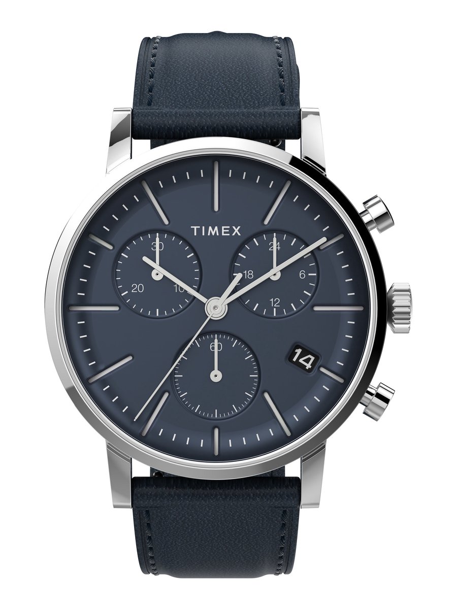 Timex Midtown TW2V36800 Horloge - Leer - Blauw - Ø 40 mm