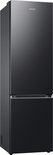 Zwarte Samsung koel-vriescombinatie met een gladde, matte afwerking en een strakke horizontale handgreep. Zijaanzicht.