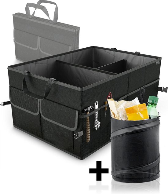 Auto Kofferbak-organizer voor BMW I4 G26 2021-2023, Auto-organizer met Handvat Opbergen Opruimen kofferbakbox Opvouwbare Opbergtas PU,B-Black-53 * 32 * 30cm