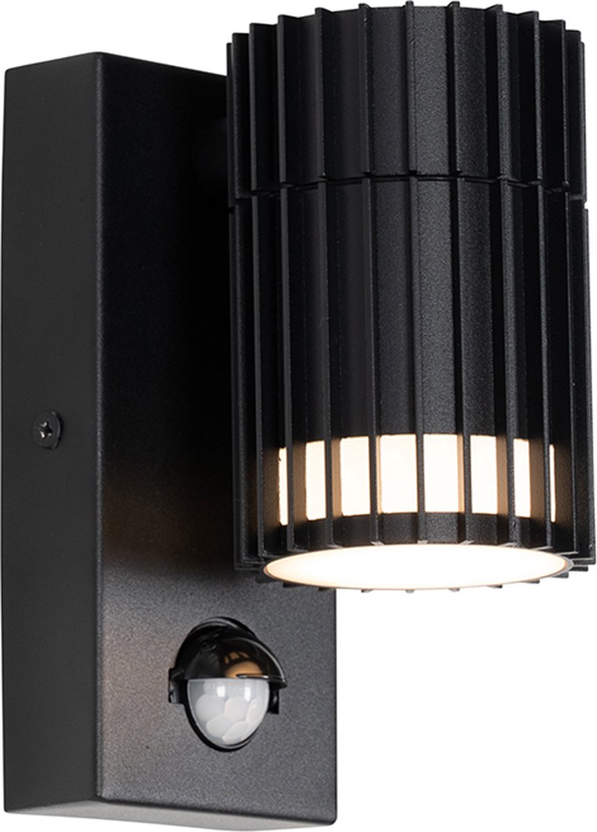 QAZQA boris - Design Buitenlamp met Bewegingsmelder | Bewegingssensor | sensor voor buiten - 1 lichts - D 11.3 cm - Zwart - Buitenverlichting