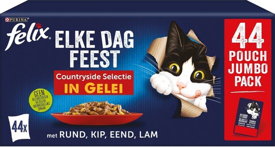 Foto: Felix elke dag feest countryside selectie kattenvoer natvoer rund kip eend lam 44 x 85 g