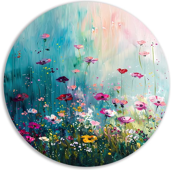 Plaque murale Fleurs - Panneau mural nature - Décoration murale ronde Papillons - Décoration salon industriel - Cercle mural - Wall art wall circle forex 50x50 cm